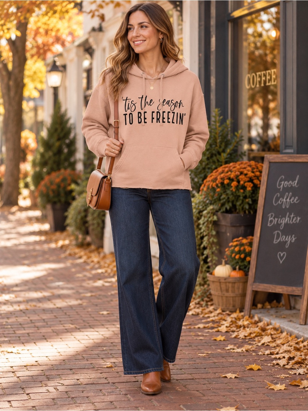 Women's Dusty Rose Graphic Pullover Hoodie - 'Tis The Season Winter Apres Ski